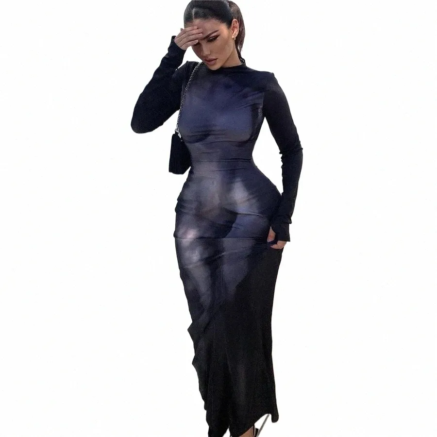 Sexig och unik High Street Fible Women's Dr 3D Body Print Full Sleeve Unique Body-Sha Maxi Dr Y3U7#