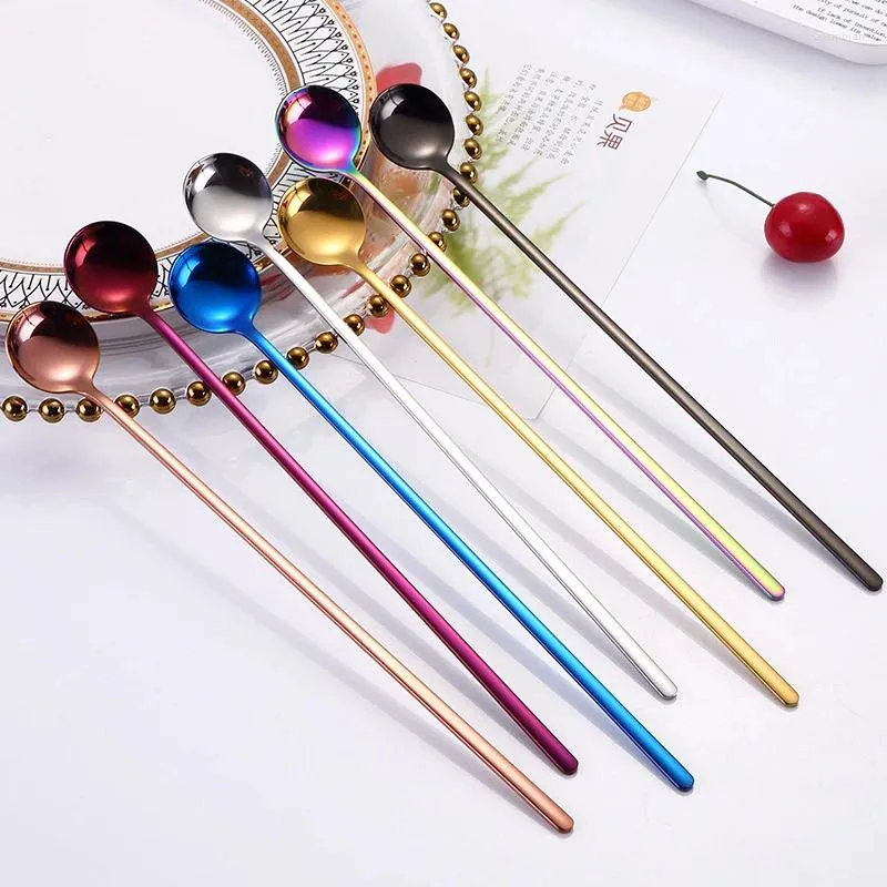 Spoons Stainless Steel Spoon Coffee Tea Mixing Long Handle Ice Cream Dessert Cake Home Kitchen Tableware Supplies