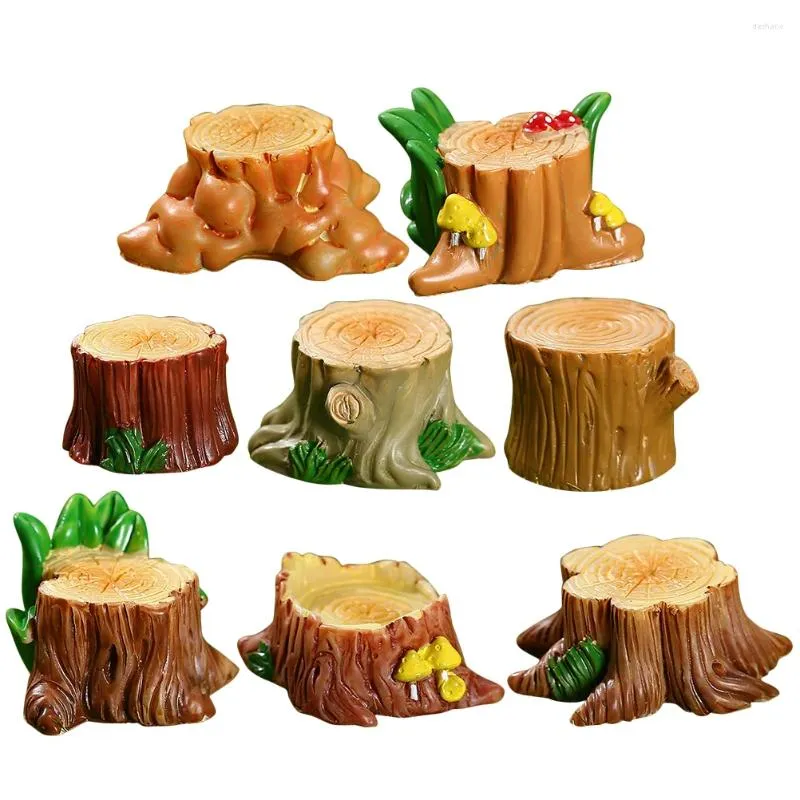 Garden Decorations 8 Pcs Micro Landscape Small Tree Stump Home Decor Bonsai Figurines Miniature Resin Adornments