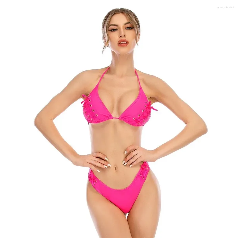 Damskie stroje kąpielowe 2024 Strappy bikini solidne kolory podzielone stroje kąpielowe seksowny garnitur Bezprzewodowy Dwuczęściowe stroje dla kobiet