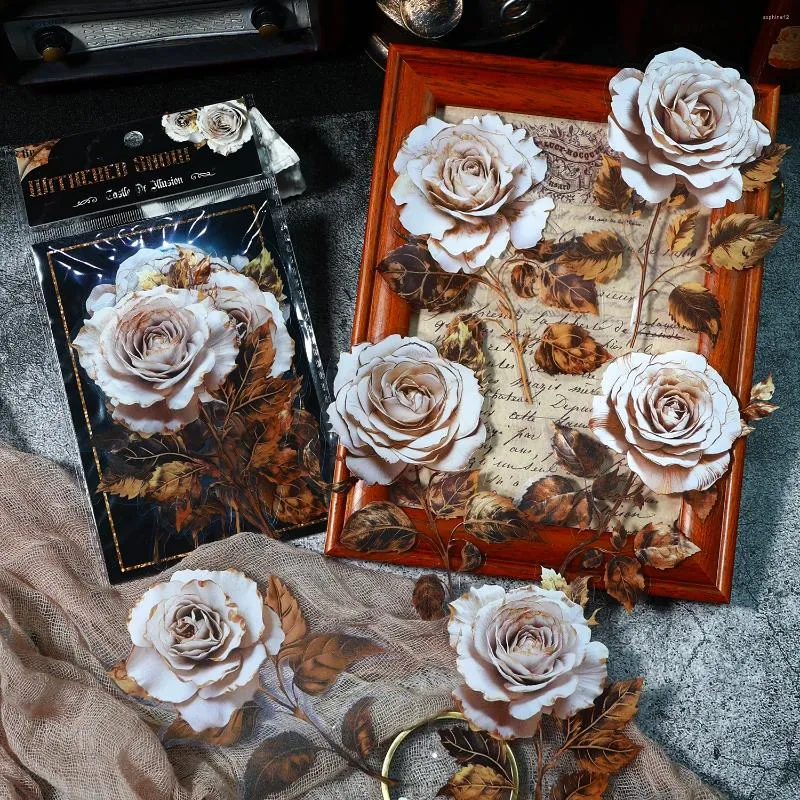 Confezione regalo 6 fogli Adesivi con fiori di rose vintage Scrapbooking Creatività Etichette fatte a mano Materiale per collage di account