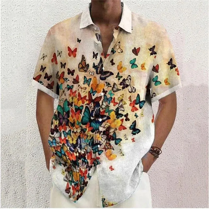 Chemises décontractées pour hommes Chemise Floral Butterfly 3D Imprimer Bouton de revers Outdoor Street Vêtements à manches courtes Designer de mode Soft 5XL