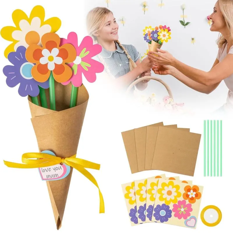 Fiori decorativi Bouquet di fiori Kit artigianale 24 pezzi Biglietti d'auguri per la festa della mamma per il primo saluto della sorella