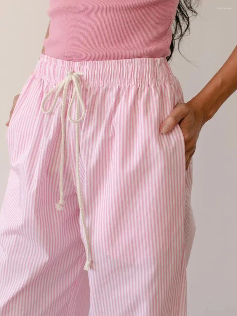 Женские брюки Женщины полосатый лаундж Y2K Широкий нога Gingham Pajama Boxer выходит на брюки дна