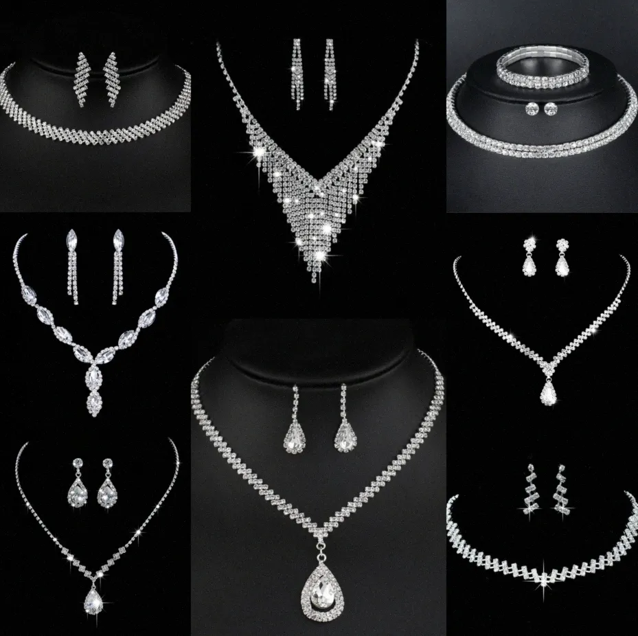 Värdebelt lab diamantsmycken Set Sterling Silver Wedding Halsbandörhängen för kvinnor Bridal Engagement Smycken Gift D0uf#