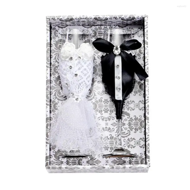 Copos de vinho casamento champanhe copo conjunto noiva e noivo vestido preto branco decorativo para o presente do dia dos namorados