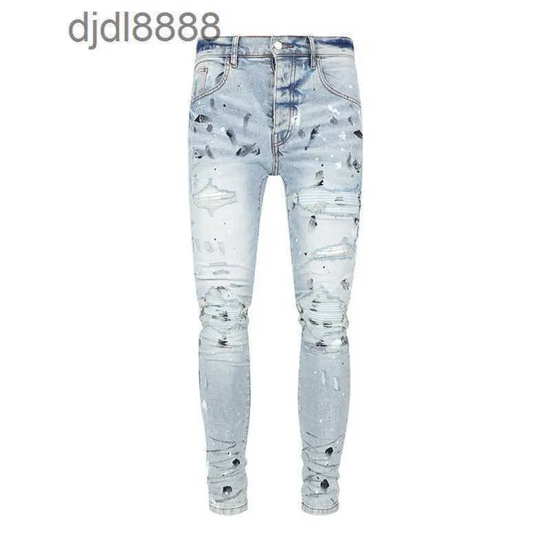 Мужские дизайнерские брюки Amira New Broken Dotted Blue Fashion Trend Mens Jeans