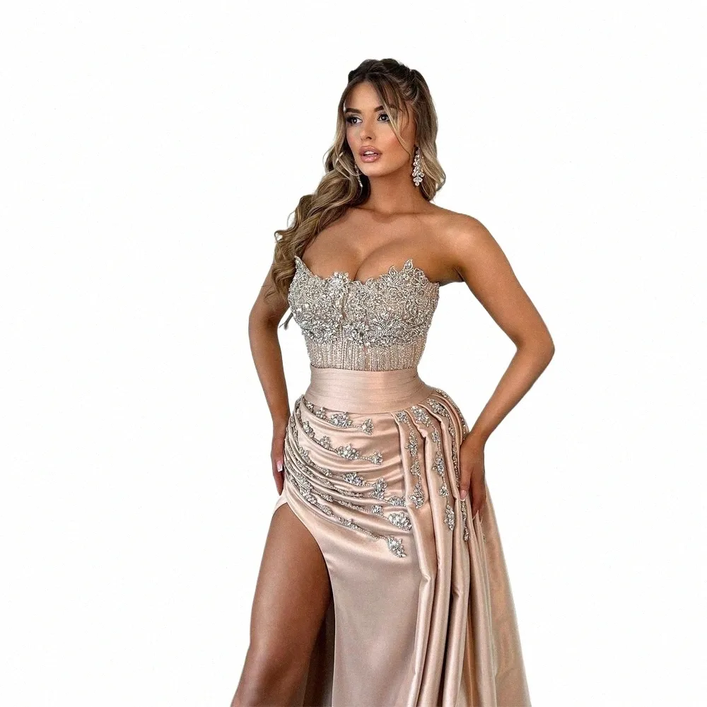 formal dress bra Satin Strapless Lace-Up Evening Prom Dress with Built-In Bra