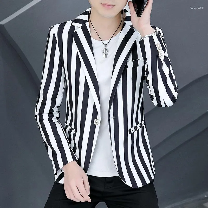 Slim Fit Striped Blazer: Korean Style Mens Suits Fashion Shop