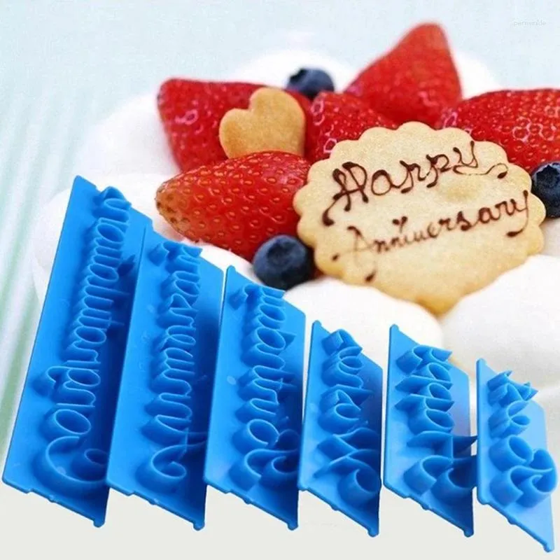 Bakvormen 6 stks/set Cakevormen Alfabet Letter Woorden Cookie Druk Stempel Embosser Cutter Fondant Schimmel Gelukkige Verjaardag Decoratie