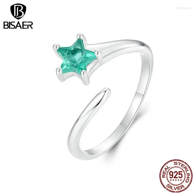 Bagues de cluster Bisaer 925 Sterling Silver Green Meteor Bague ouverte Taille 5-9 étoiles réglable plaqué or blanc pour femmes fête fine bijoux