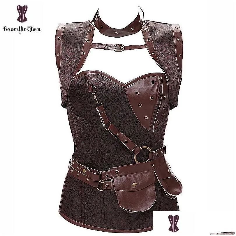 Bustiers Corsets Vintage Corset Femmes Steampunk Acier Désossé Bustier Punk Plus Taille 6XL Korset Er Cou Zipper Overbust Gothique Corsel Dhcxv