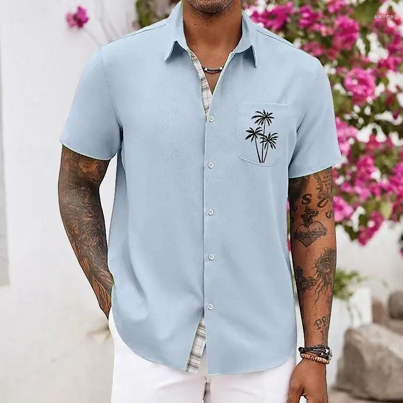 Chemises décontractées pour hommes Chemise hawaïenne de vacances de palmier pour un usage quotidien à manches courtes à revers confortable et doux à la mode et respirant
