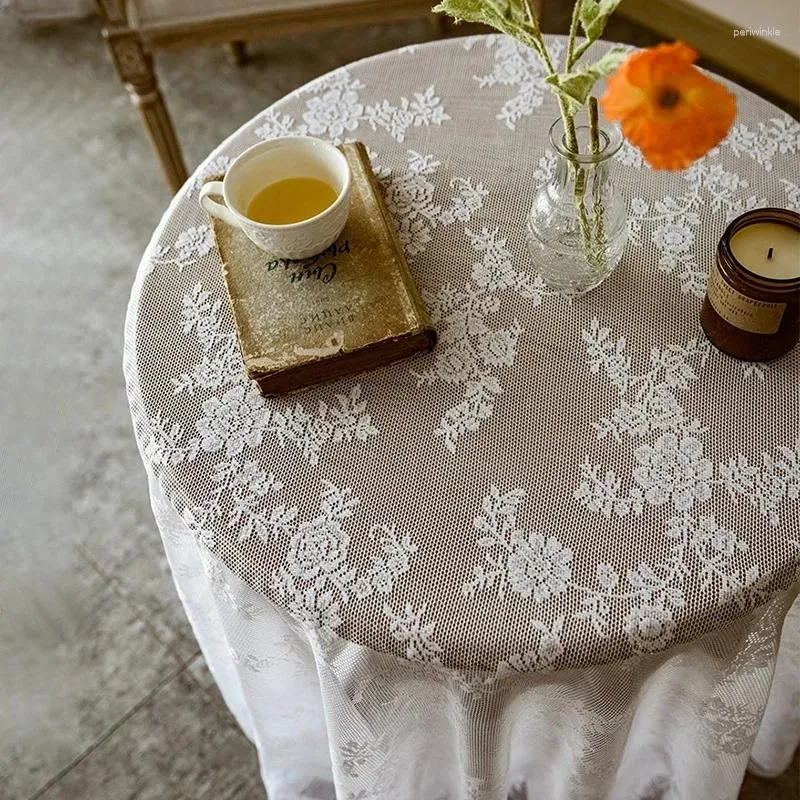 Nappe de table en Tulle et dentelle blanche Vintage, couverture creuse pour salle à manger, fête de mariage, décoration de maison