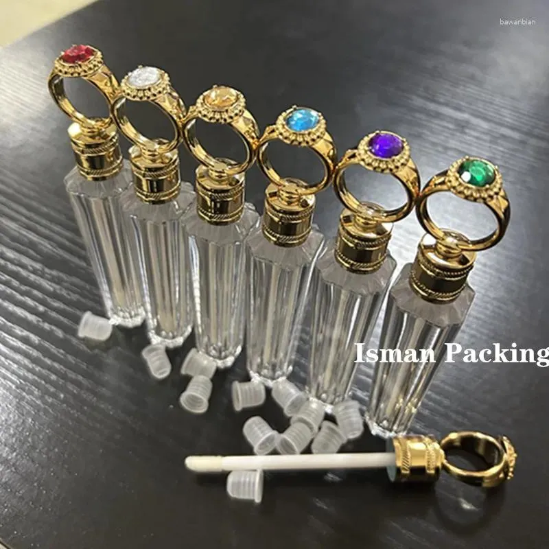 Storage Bottles 50Pcs Empty Unique Clear Gold Ring Shape Lipstick Lip Gloss Container Diamond Top Lipgloss Cosmetic Tubes With Wands 2.5ml