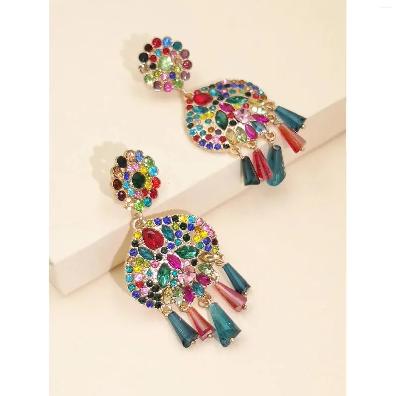 Dangle Earrings Hysecmao Luxury Colorful Crystal Beads for Women 2024 Big Geometric Pendant Statem