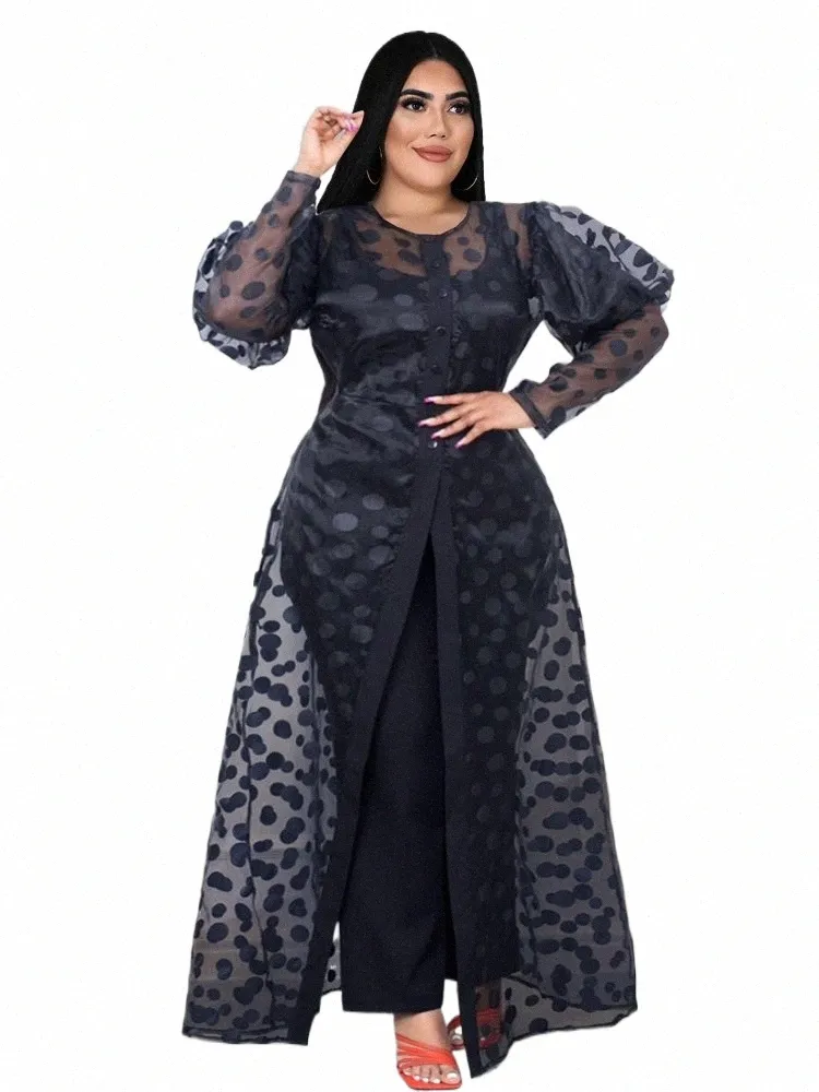 vedere attraverso Plus Size Dres Lg manica a lanterna a vita alta una linea da sera compleanno cocktail party abiti outwear per le signore 4XL L79A #