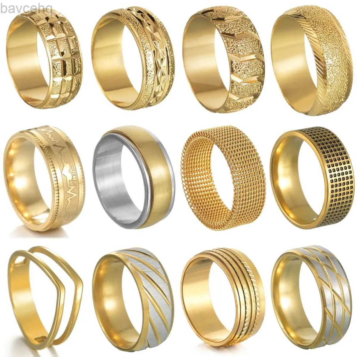 Anéis de casamento de alta qualidade, cor dourada, anel de casamento para mulheres, homens, casal, robusto, círculo geométrico, anel minimalista, joias, presente de dia dos namorados 24329