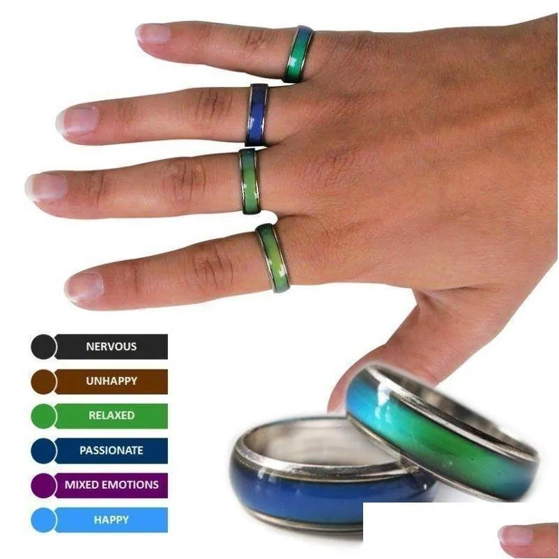 Band Rings Selling Mix Size Mood Ring Changes Color To Your Temperature Reveal Inner Emotion Fashion Jewelry Drop Delivery Dhiua