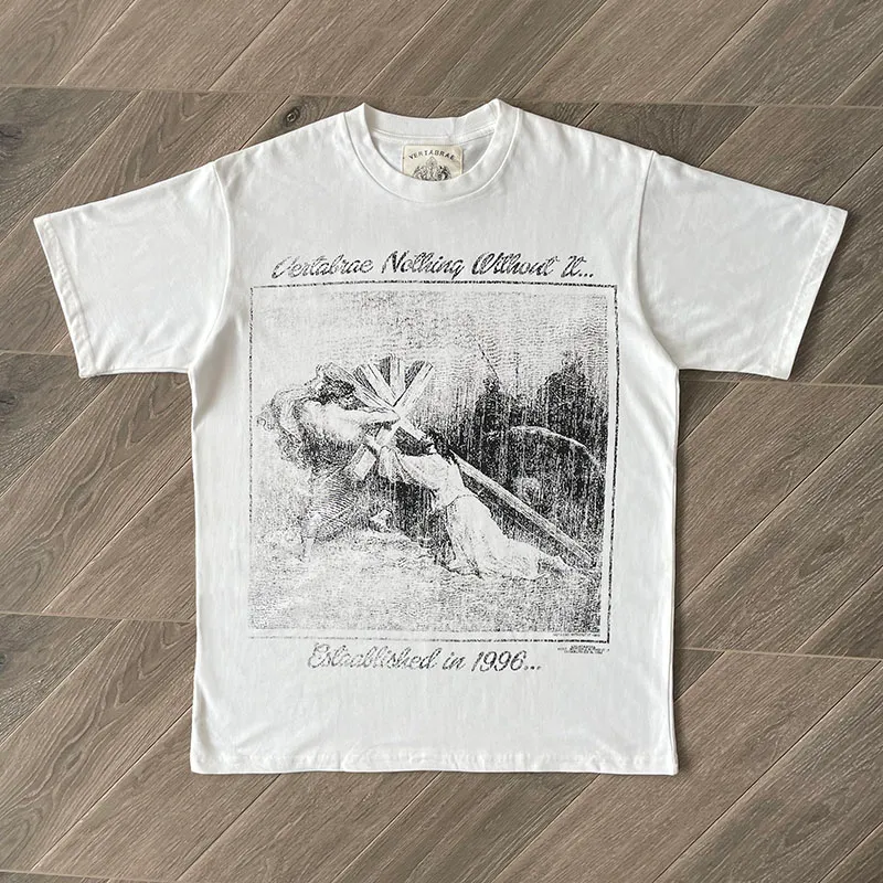 T-shirt blanc pour hommes et femmes, imprimé à manches courtes, 24ss, Photos réelles