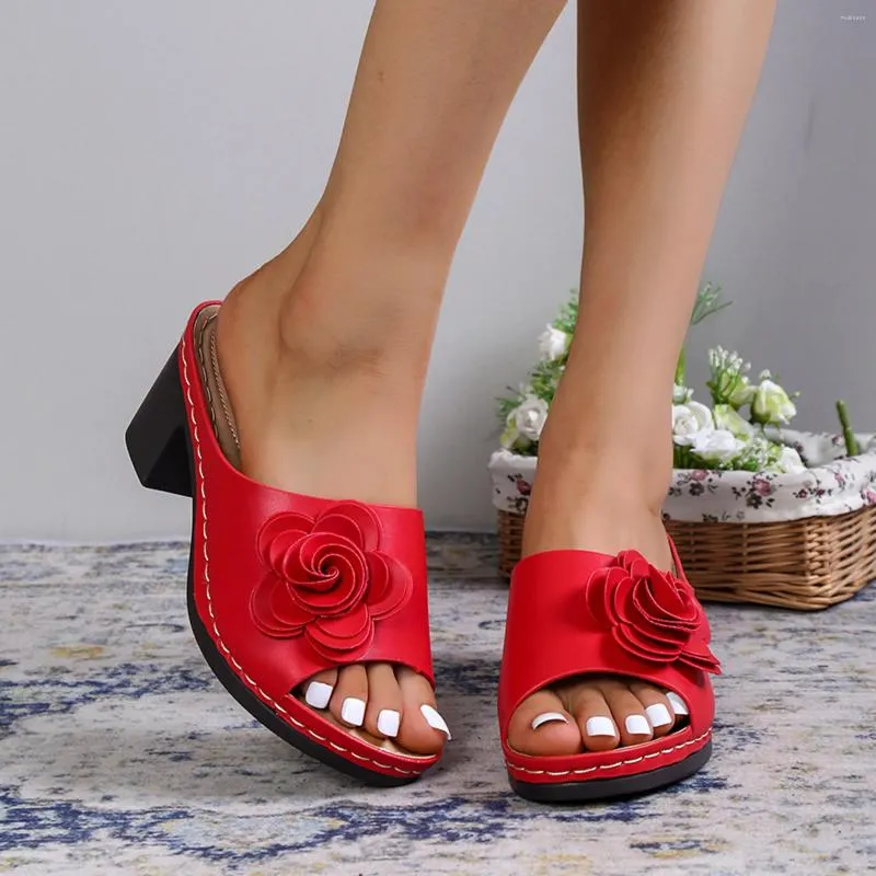 Slippers Platform Chunky Sandals For Women 10 Ladies Summer Heels Vintage Solid Color Floral High Clear