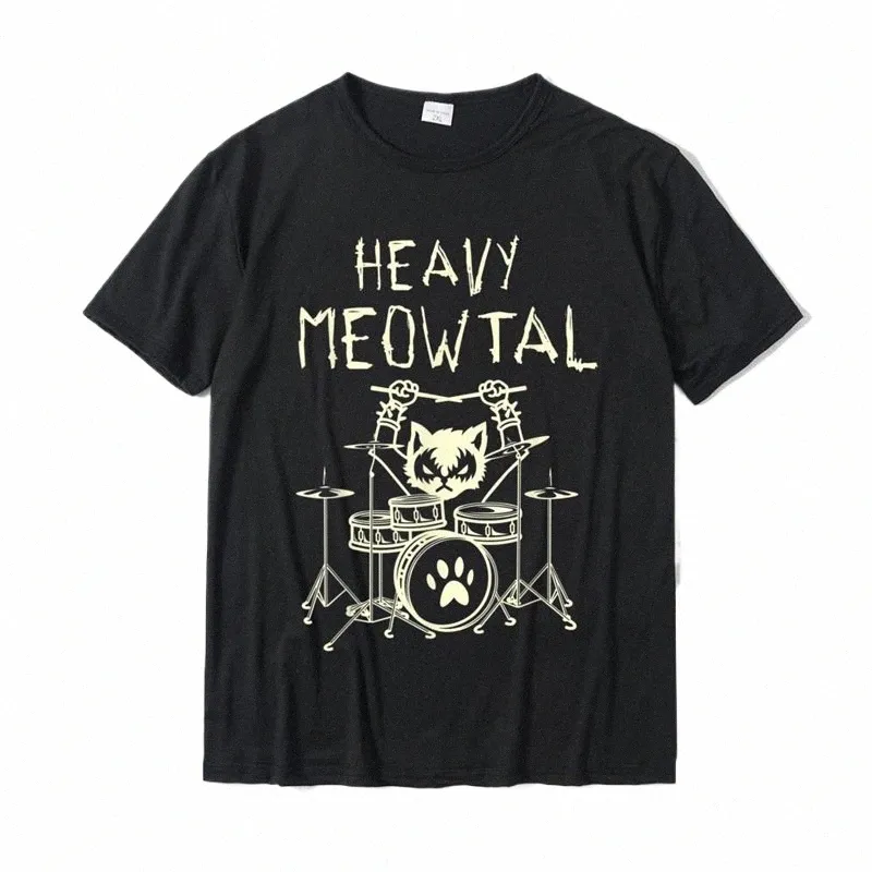 heavy Meowtal Cat Metal Music Tshirt Women Men Gift Idea Funny Pet Owner T-Shirt Printed Shirt Pure Cott Plus Size Tops Y5pX#