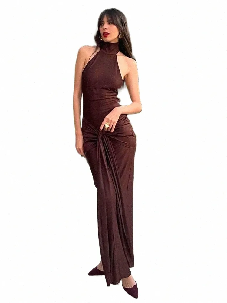 julissa MO Mulheres elegantes Sexy Bandage Sleevel Halter Party Evening LG Dr 2024 Spring Backl Slim Solid Maxi Dr 22AO #