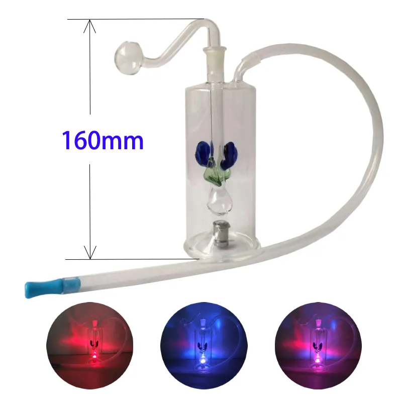 160 mm Burner Burner Bubblery Bong Mini Water Rurki z 3 Zmianą Kolor LED Light Light Glass Percolator Bubbler z miską i miękkim silikonowym ustnikiem