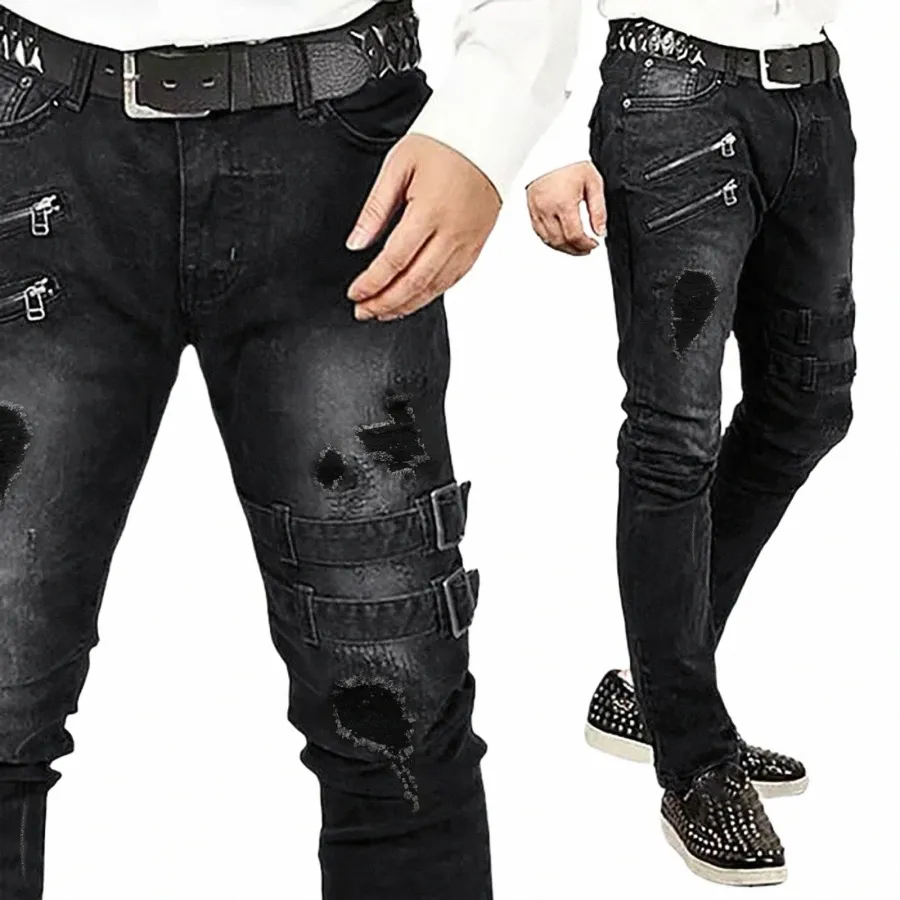 Jeans droits pour hommes, pantalons de printemps et d'été, Streetwear, slim, fermetures éclair, pantalons en Denim Lg, grande taille, Z3TY #