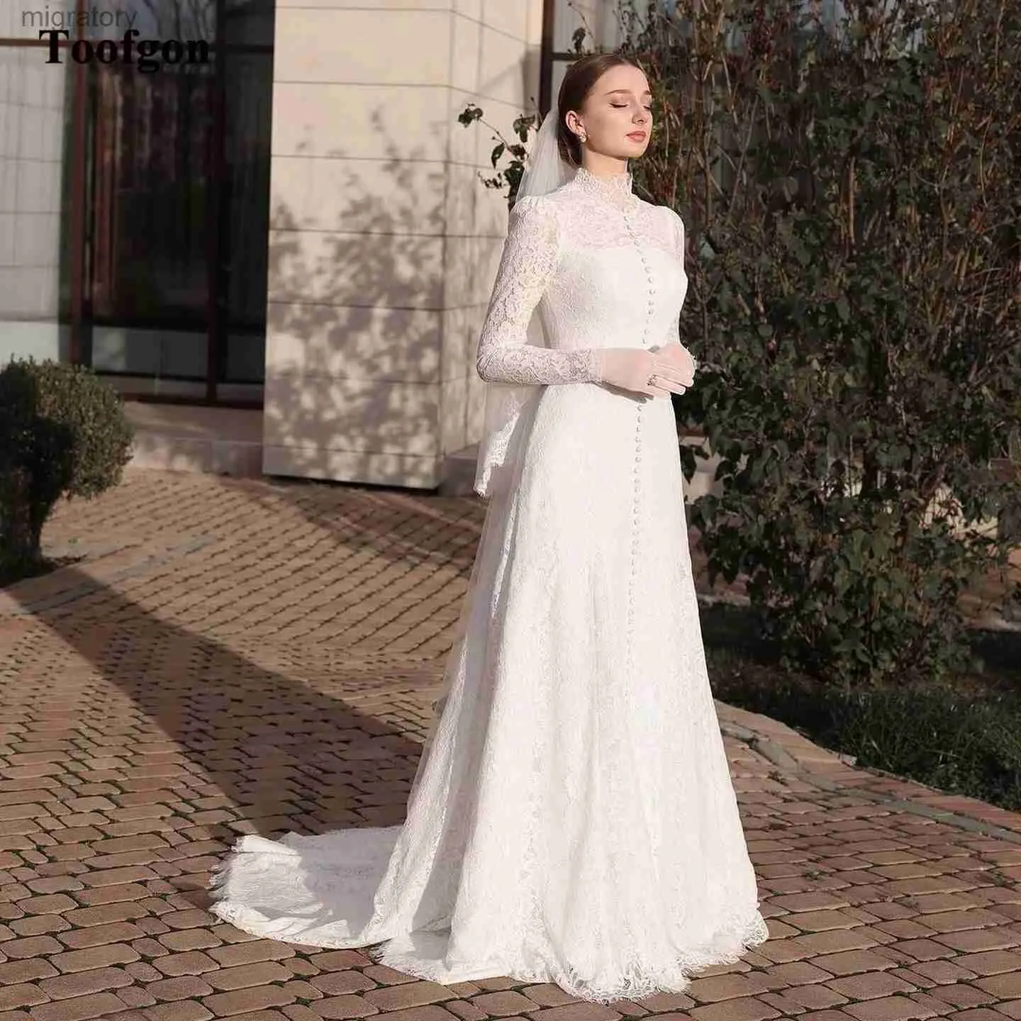 Elegant A-Line Lace Wedding Gown Long Sleeves, High Shop Now! Best  Seller