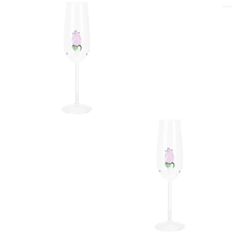 Wijnglazen 2 stuks kristalglas roze transparant rode beker