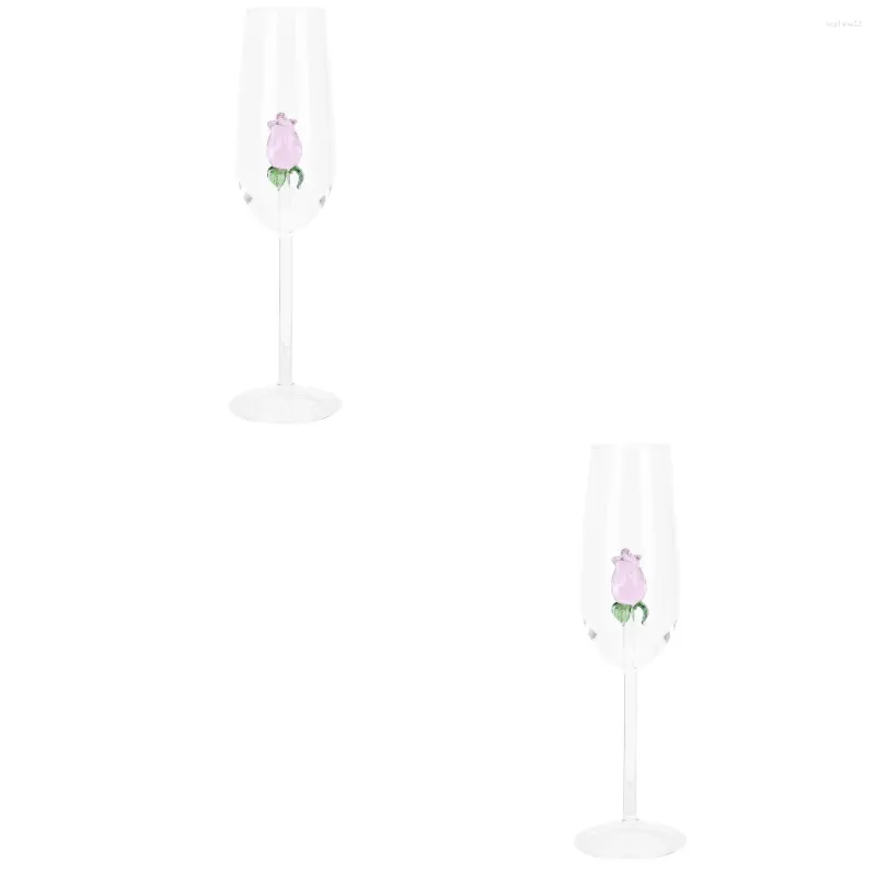 Kieliszki do wina 2 szklanki Rose Rose Transparent Red Cup