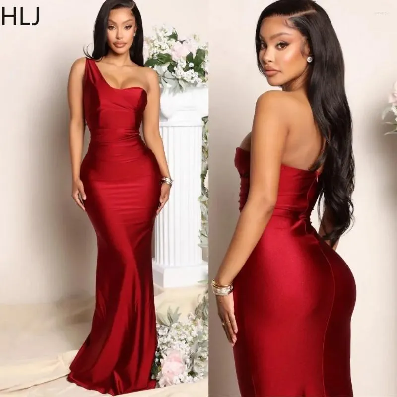 Casual Jurken HLJ Elegante Dame Een Schouder Bodycon Avondfeest Vloer Vrouwen Mouwloze Slanke Maxi Jurk Mode Vrouwelijke Effen Vestidos