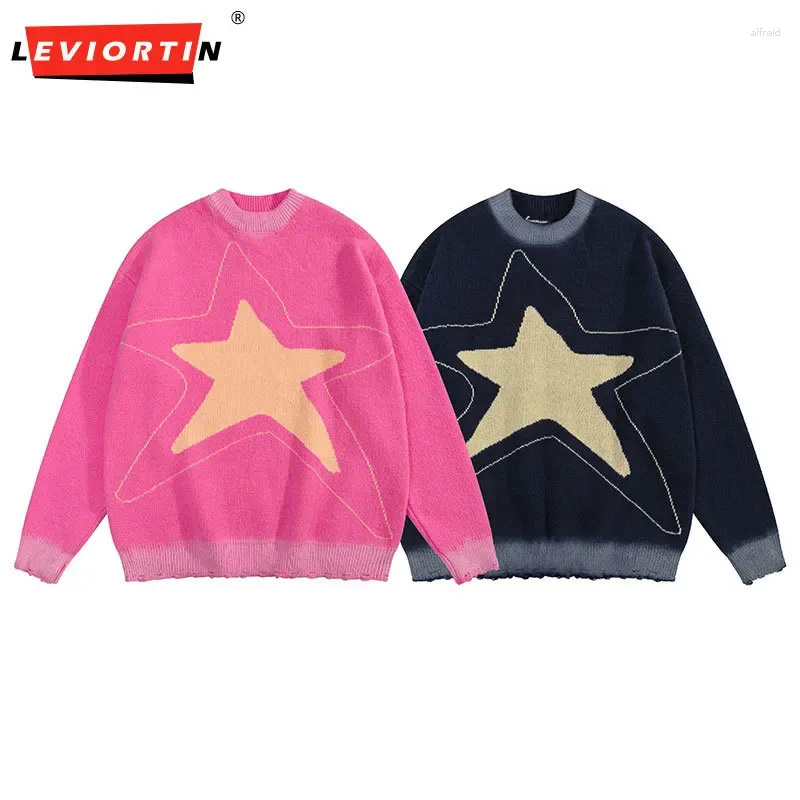 Herensweaters 2024 Mode Losse Trui Harajuku Ster Trui Hip Hop Gebreide Grafische Streetwear