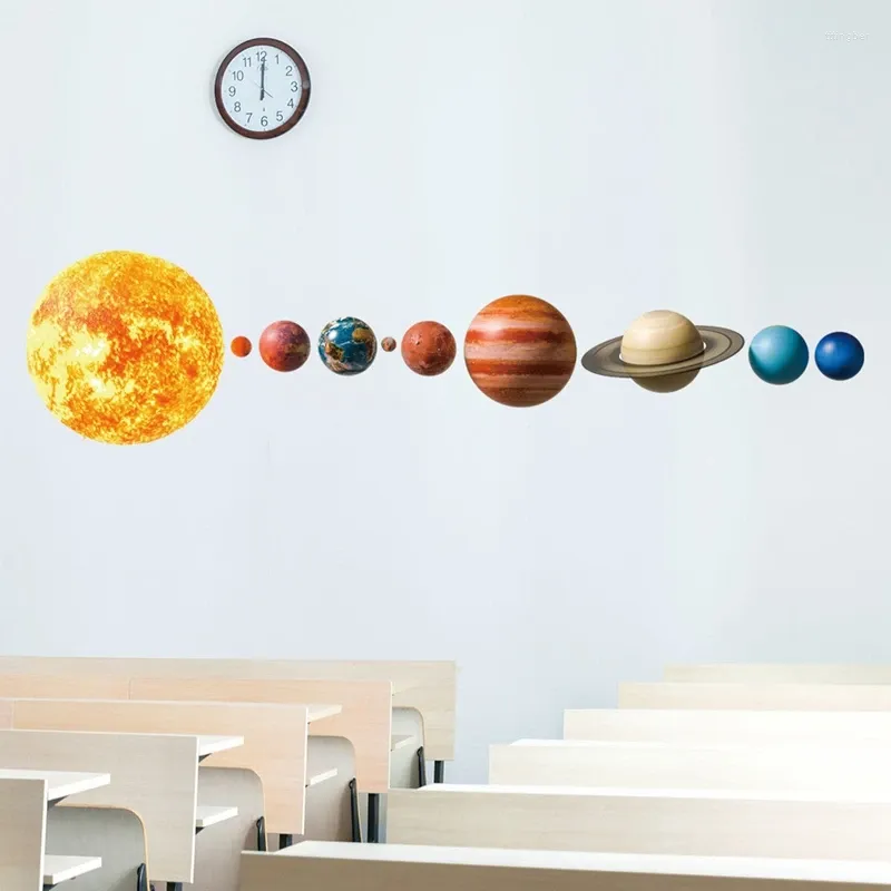 Väggklistermärken solsystem planet akvarellskolor dekaler diy tecknad utrymme neutral dekoration för barn rum