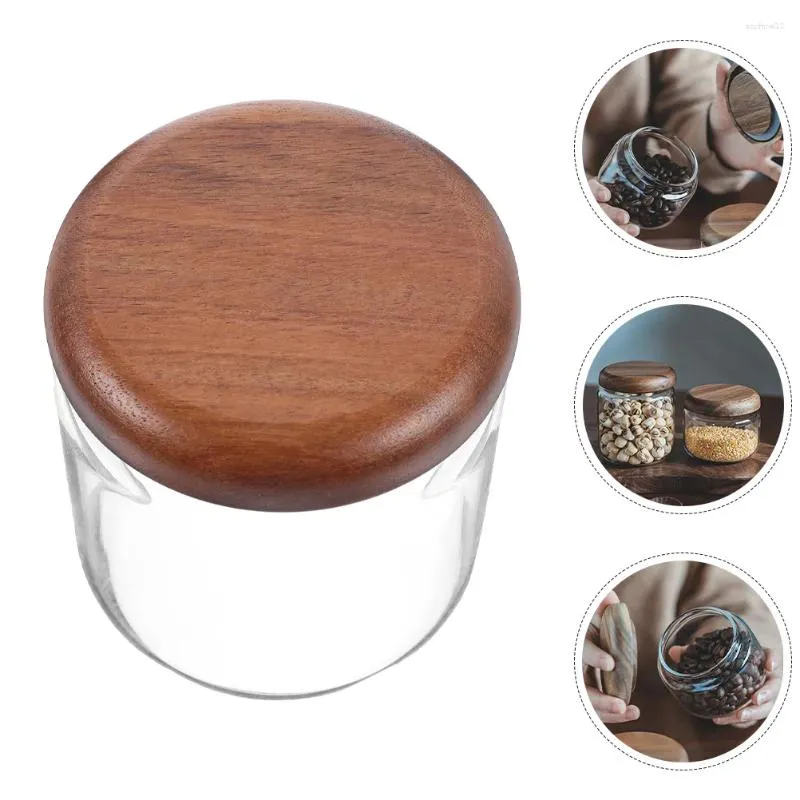 Storage Bottles Glass Jar With Sealed Wooden Lid Clear Bulk Food Canister For Candy Cookie