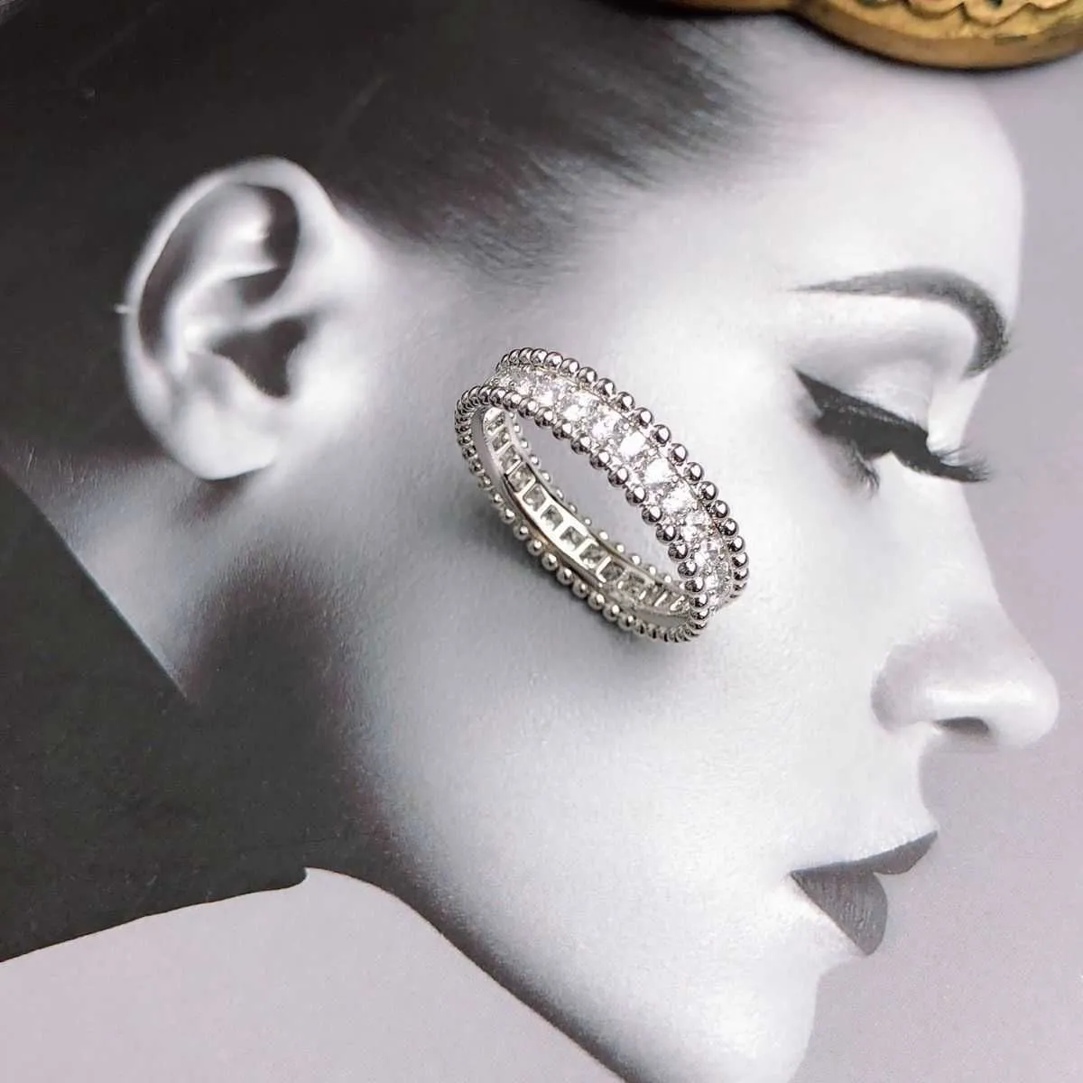 Designer Van Kaleidoscope Ring Womens High Edition Full Diamond Rose Gold wąska propozycja koniczyny 6M2G