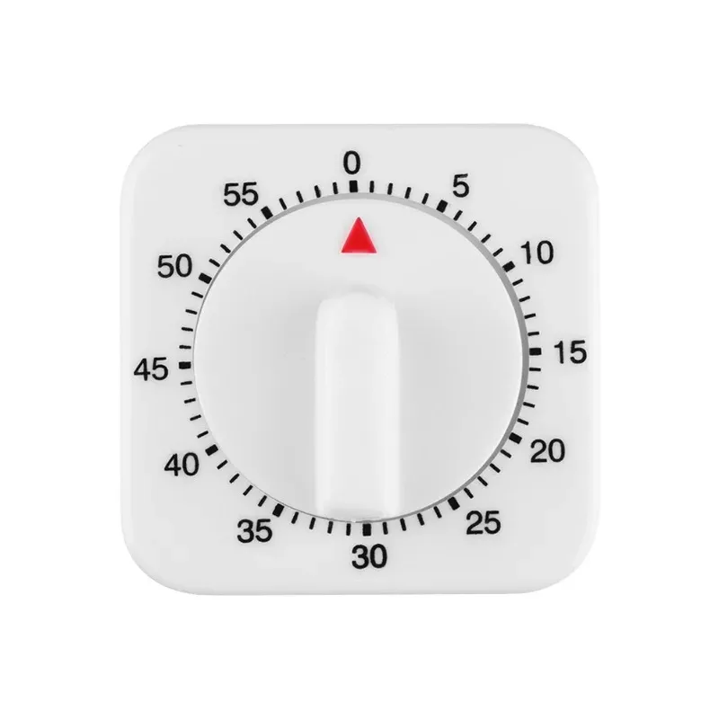 Timer da cucina da 60 minuti, conto alla rovescia, promemoria allarme silenzioso, timer meccanico quadrato bianco cucina, aula, compiti a casa, ufficio