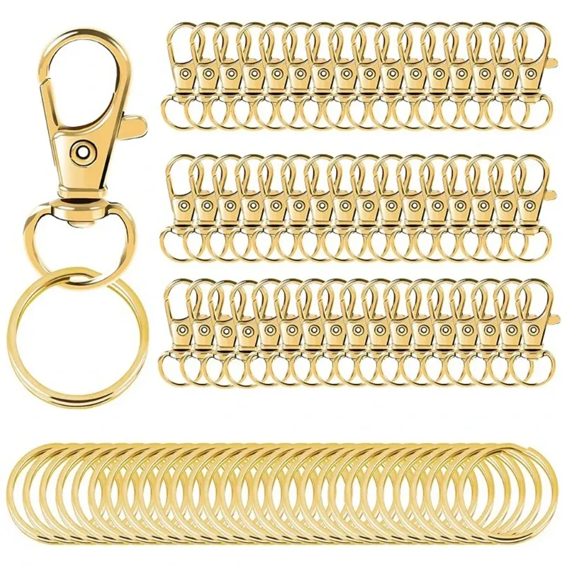 Componenten 100 stuks sleutelhangers gouden karabijnsluiting draaibaar DIY handwerk haken trigger deco roestwerend legering vakantie verjaardagscadeaus