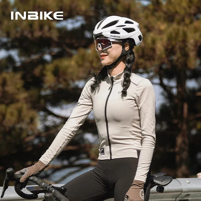 INBIKE Fleece Cycling Jersey Women Long Sleeve Winter MTB Biking Clothing Autumn Mountain Road Bicycle Top Jackets Clothes 240318