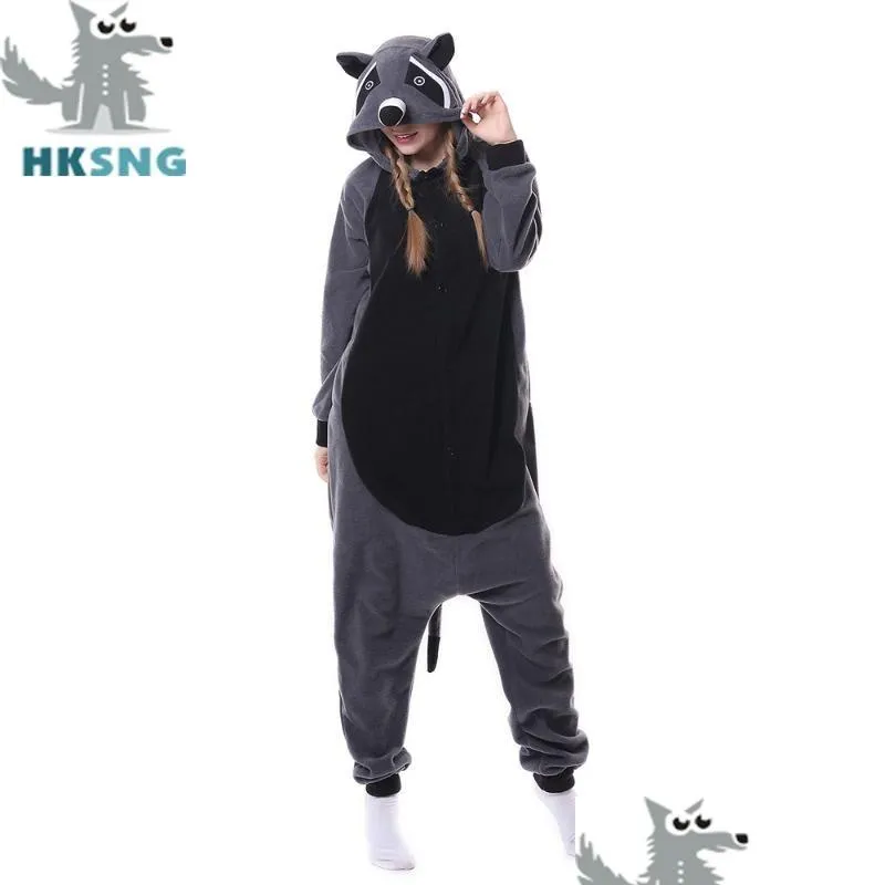 Cosplay Anime Kostüme Hksng Tier Adt Grau Waschbär Pyjamas Cartoon Schwarz Waschbär Onesies Overall Weihnachtsgeschenk Drop Lieferung Bekleidung Dhh4B