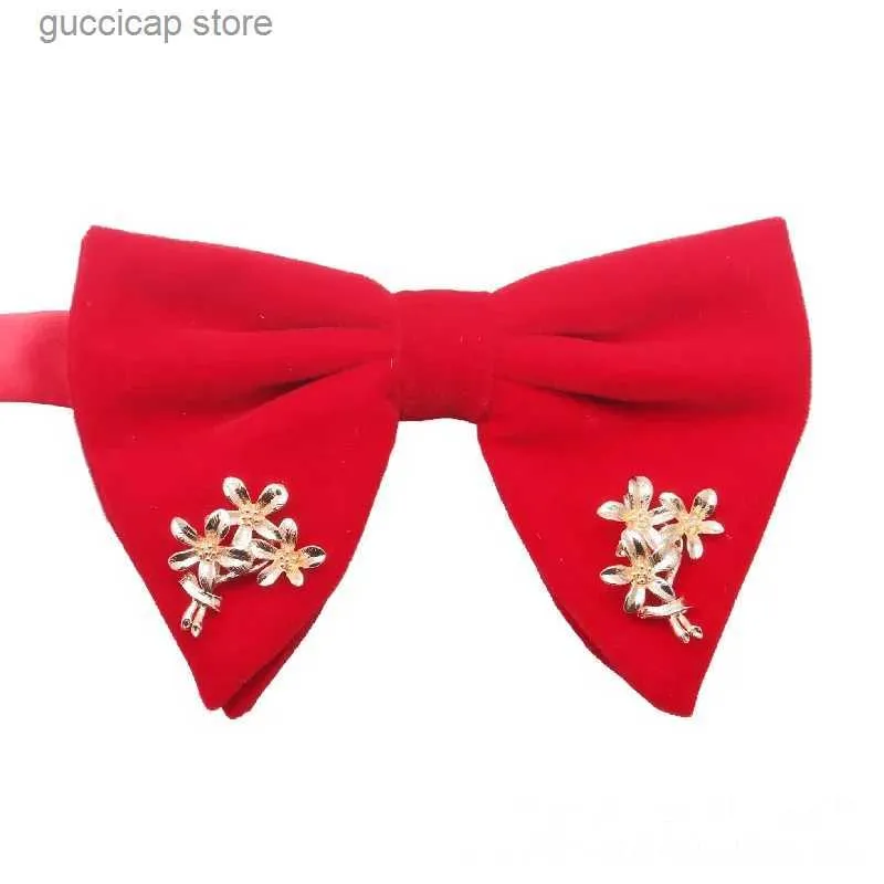 Yay bağları Yeni orijinal rhinestone altın kadife bow tie boynuzlar damat en iyi adam düğün fotoğrafçılığı ev sahibi gömlek takım aksesuarları büyük bowtie y240329