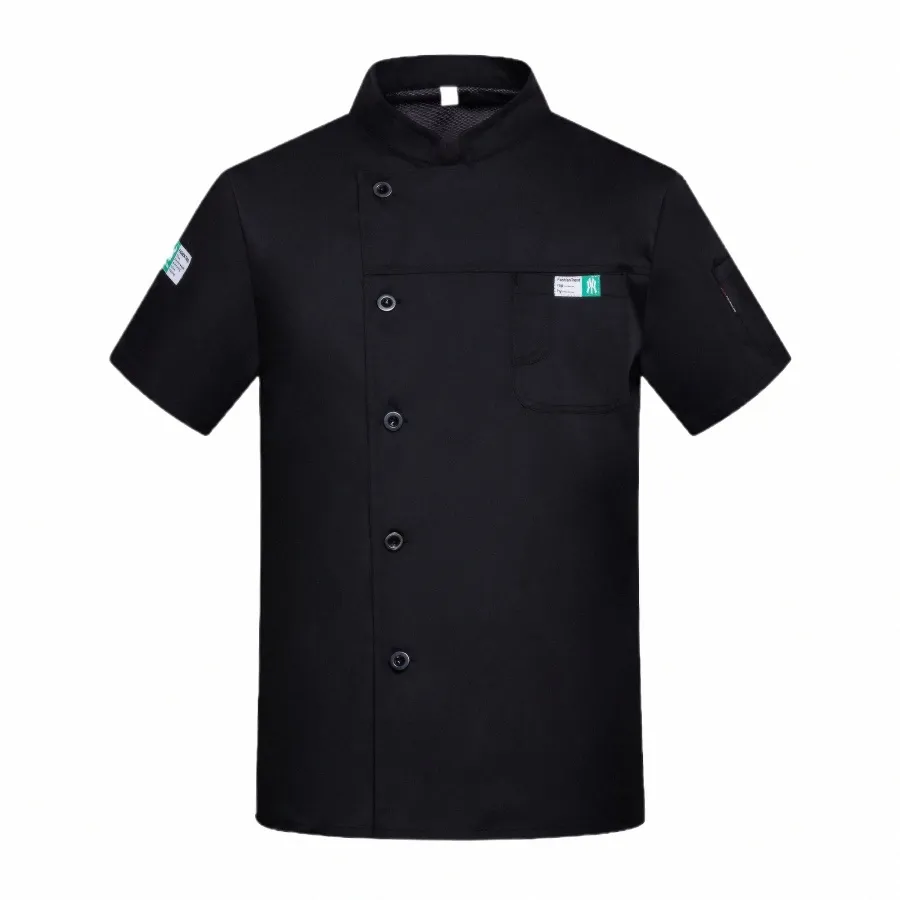Kort ärmkockjackor Kökskock Restaurang Uniform Custom Logo Shirt Service Bakery Hatbar kock Dr White Apr Men M37I#