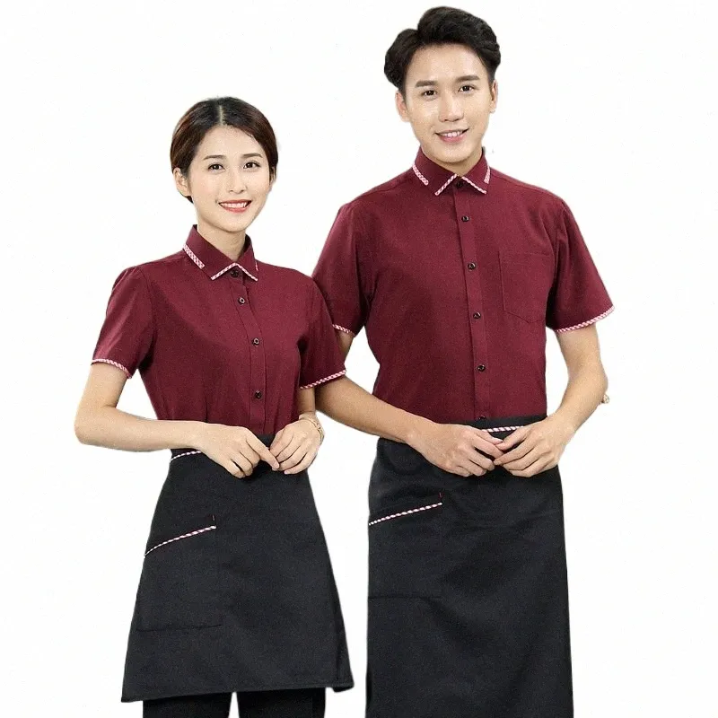 Western Cafe Waiter Uniform Short Sleeve Hotel Overall Restaurang Waitr Uniform Coffee Shop Wear Men Women Chef Uniform J4ov#