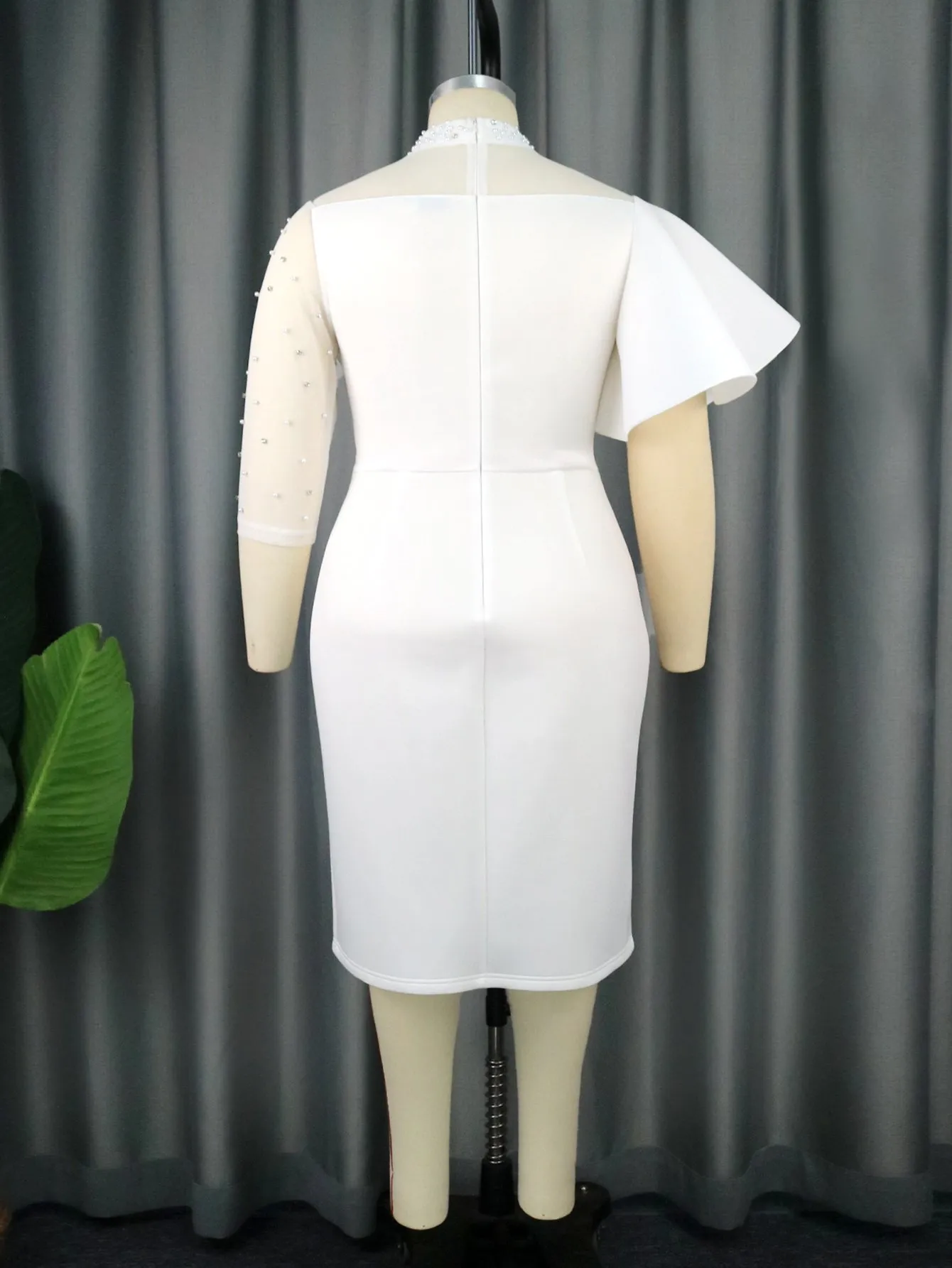 Plus Size White Chiffon Peplum Bodycon Dress for Women O Neck Beading  Patchwork Knee-Length Summer 4XL from Dhgate Basic & Casual Dresses - price  34.57