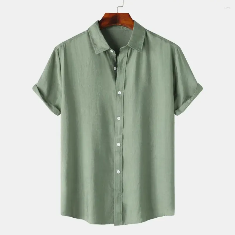 Camisas casuais masculinas camisa diária manga curta verão elegante gola de lapela com design sem costura elástico para confortável