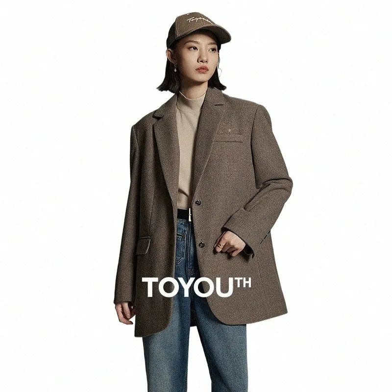 toyouth Women Thick Warm Woolen Coat 2023 Winter Lg Sleeve Tailored Collar Loose Wide Shoulder Suit Jacket Fi Outwear 35ym#