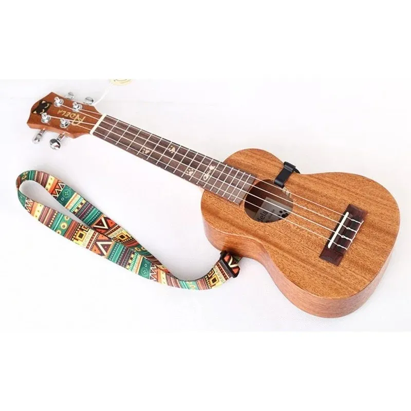 Sangle de guitare hawaïenne, motif ethnique, Clip en Nylon réglable sur ukulélé, ceinture avec crochet, accessoires de guitare