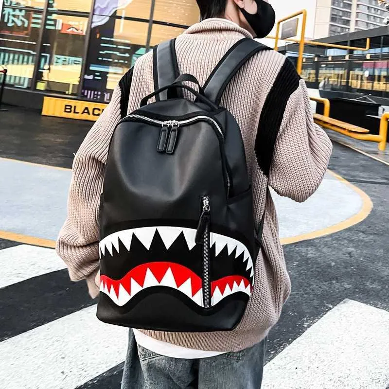 Shark Mouth Pu Backpack Fashion Prosepack Propack New Large Cratege Travel and Teryure Computer Bag 1121
