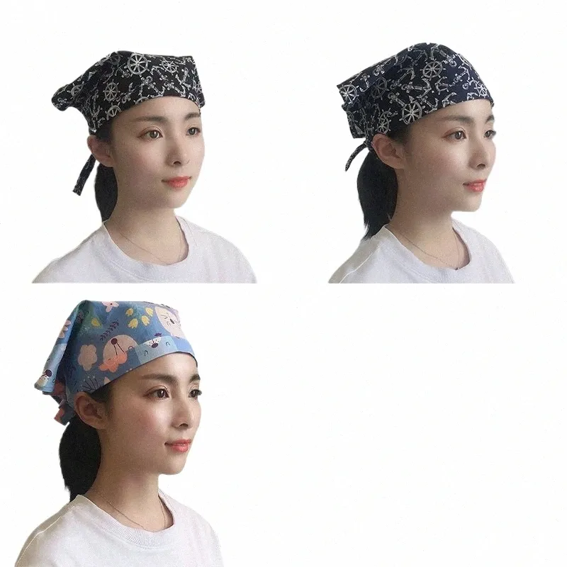 unisex Adjustable Chef Hat Triangle Kitchen Cooking Work Wear Hats Restaurant Uniform Cap Headscarf Japanese Print Waiter Cap A6HE#